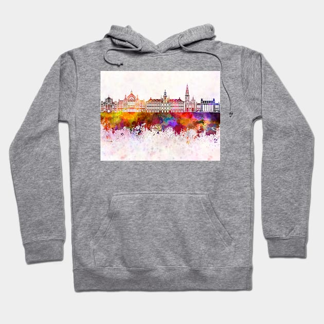 Antwerp skyline in watercolor background Hoodie by PaulrommerArt